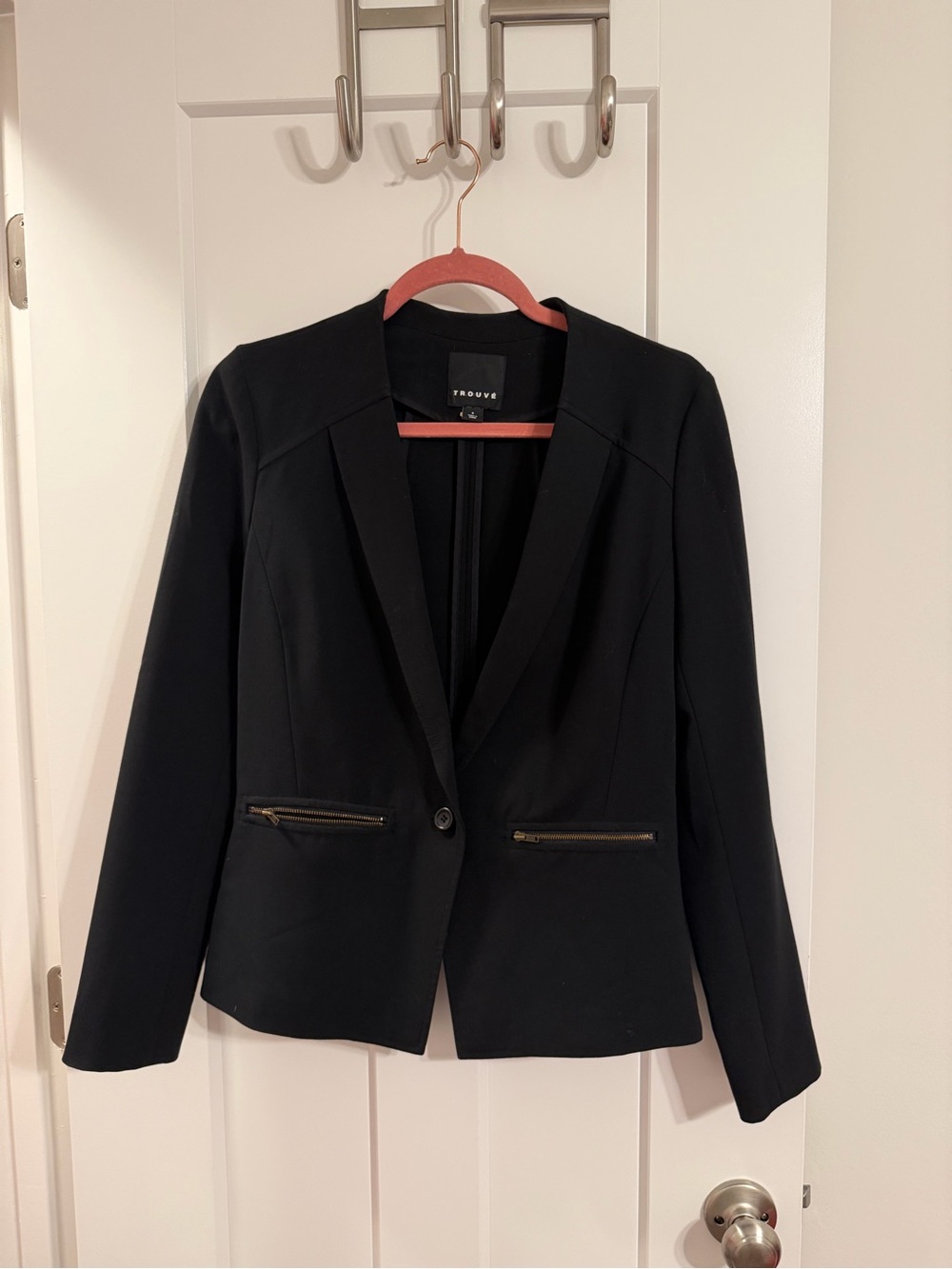 Trouve Black Single-Button Blazer with Zipper Pocket Detail